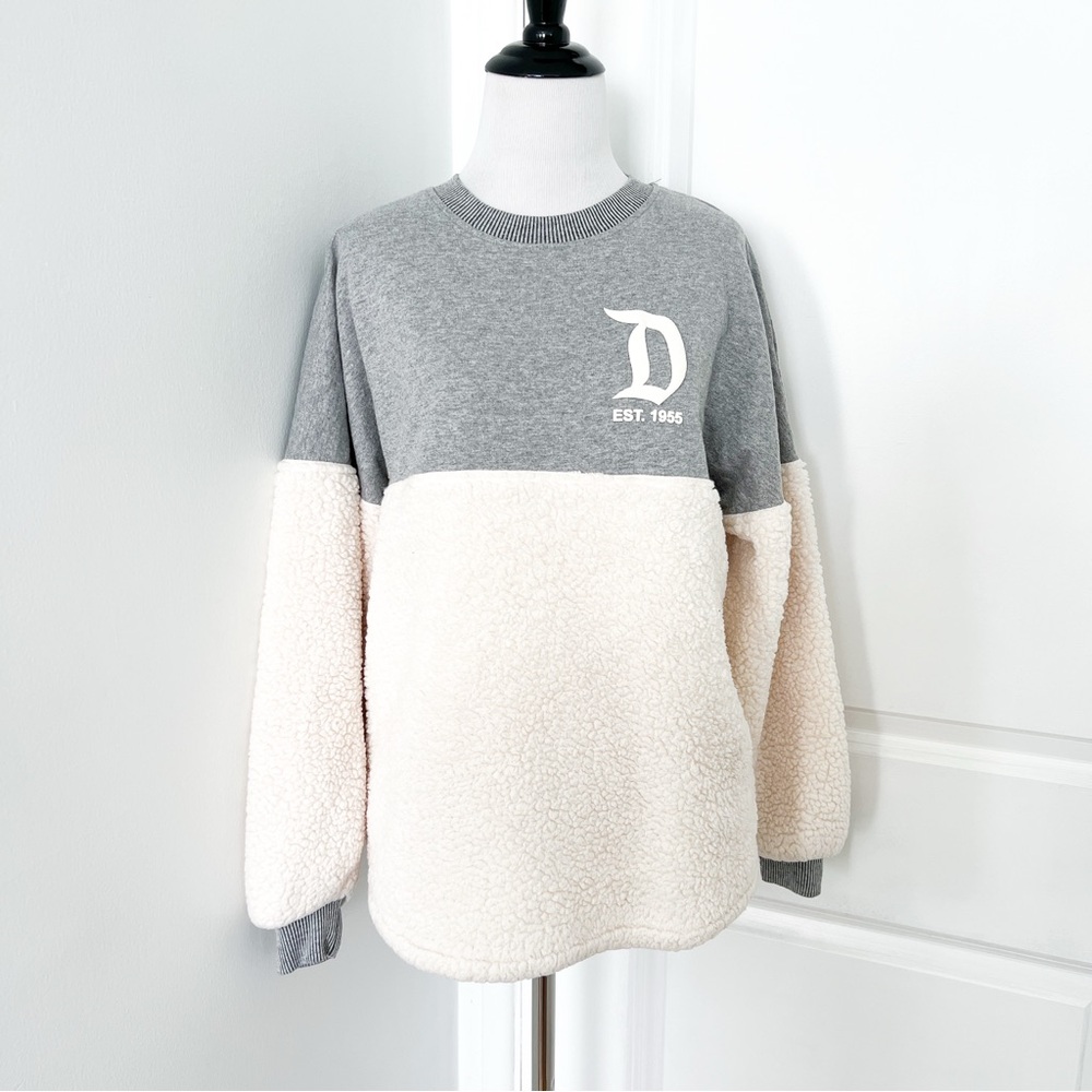 Disney Two-Tone Gray and Cream Sherpa Pullover Sweatshirt - XS